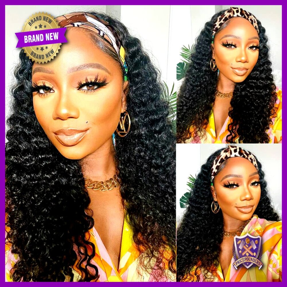 Human Hair Headband Wig Glueless Wear Go Curly Deep Wave Natural